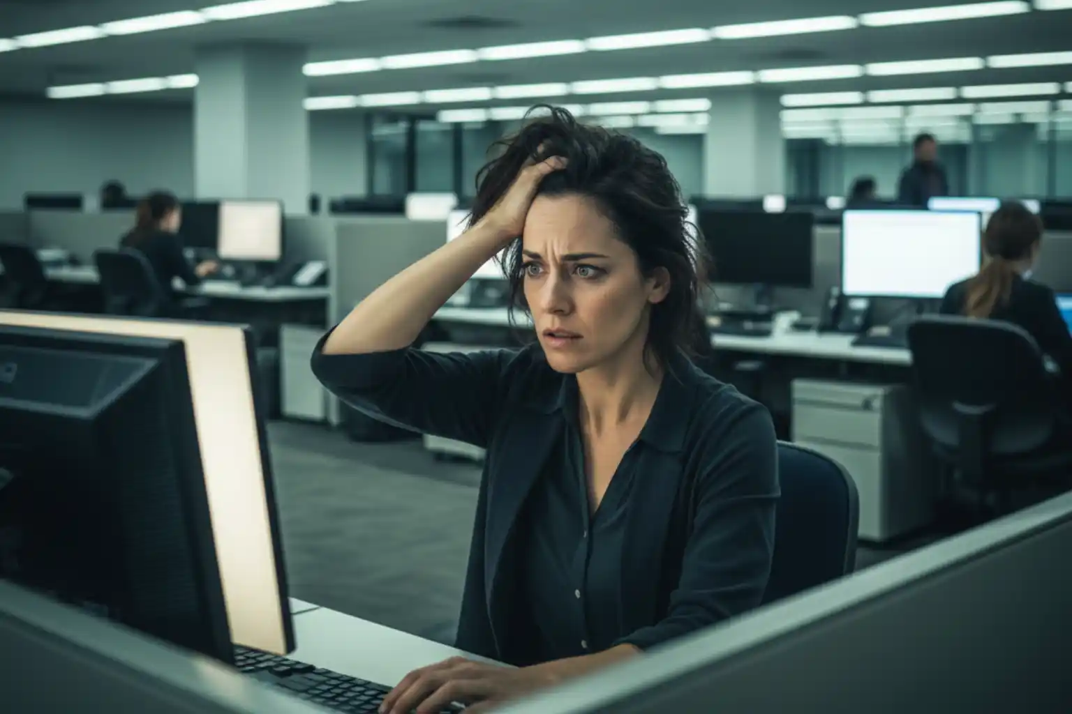 Ambiente de trabalho com iluminação artificial intensa