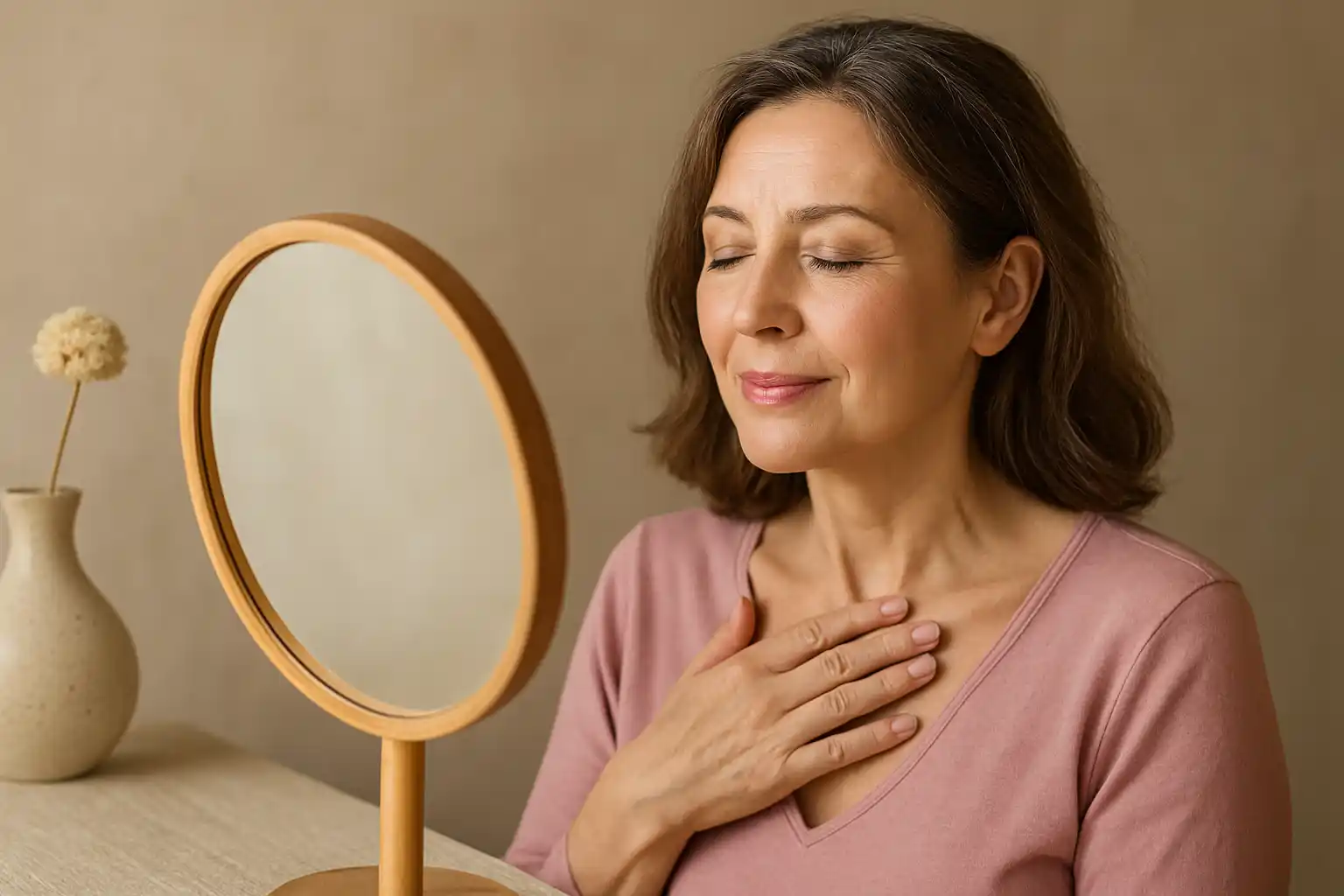 Imagem de destaque: Mulher madura e confiante, simbolizando o resgate da confiança na menopausa.